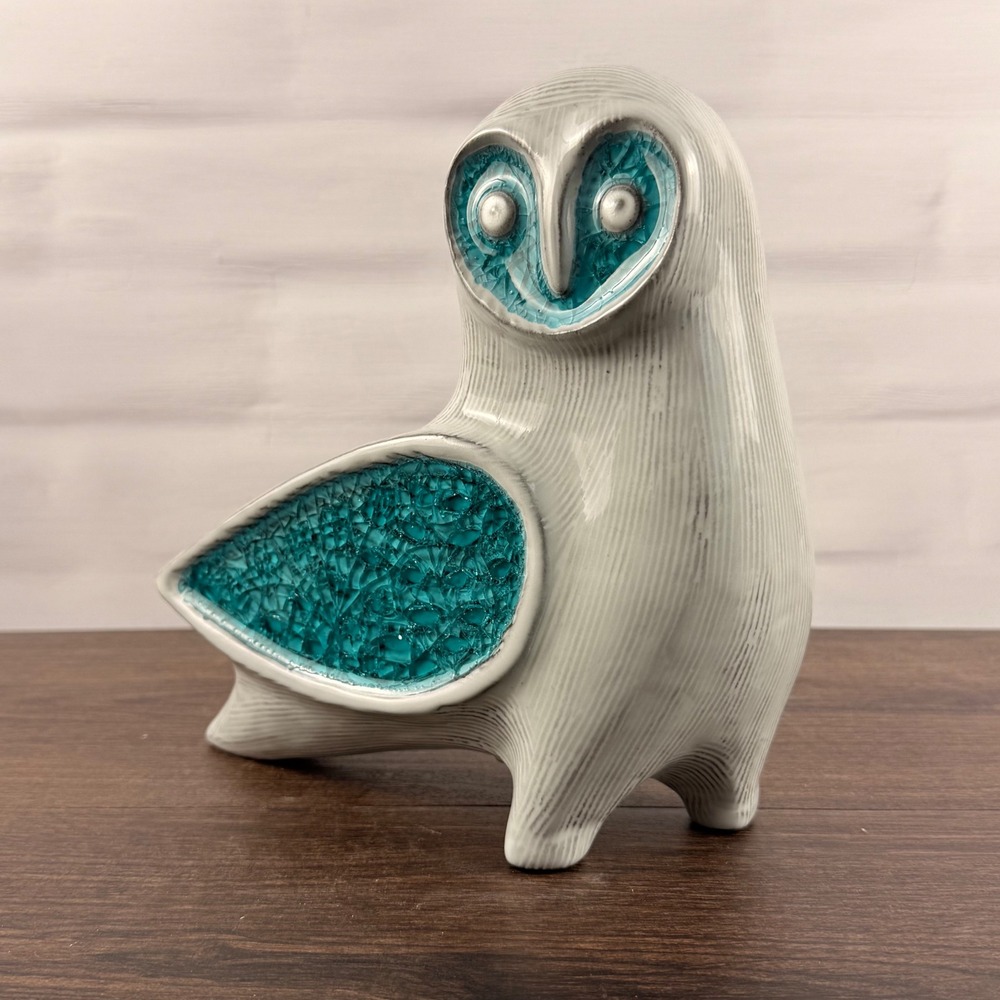 Jonathan Adler Glass Menagerie Barn Owl Sculpture Aquamarine Stoneware